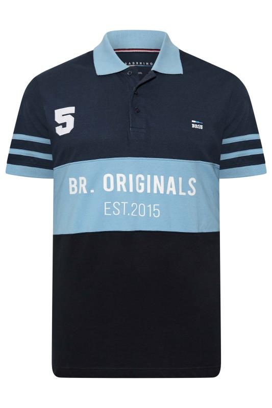 BadRhino Big & Tall Blue Colour Block Logo Polo Shirt 1