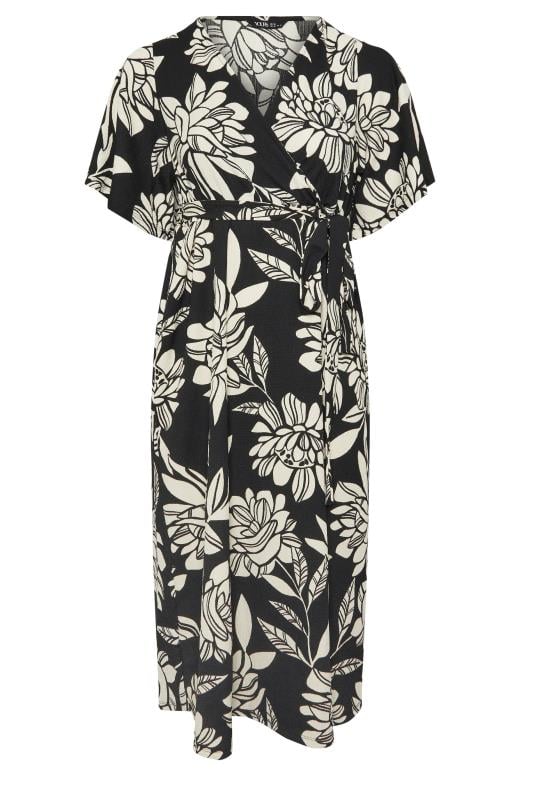 YOURS Plus Size Black Floral Print Textured Wrap Dress | Yours Clothing 5