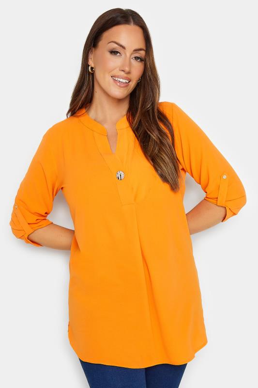 M&Co Orange Statement Button Tab Sleeve Shirt | M&Co 2