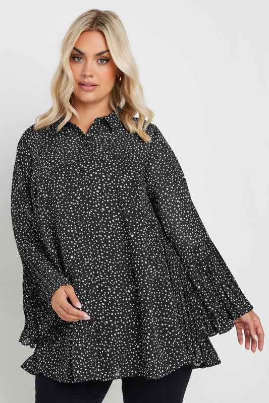 YOURS Plus Size Black Spot Print Flared Sleeve Shirt | Yours Clothing 4