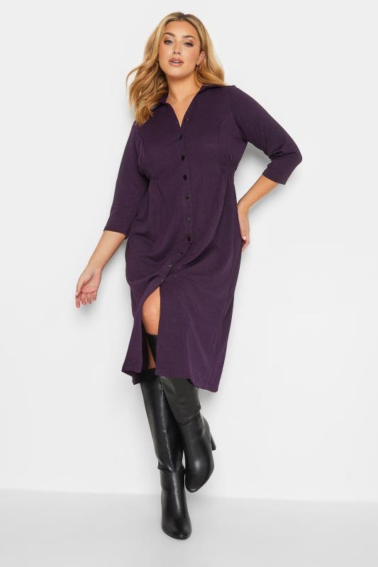 Plus Size  Curve Purple Textured Collared Dress