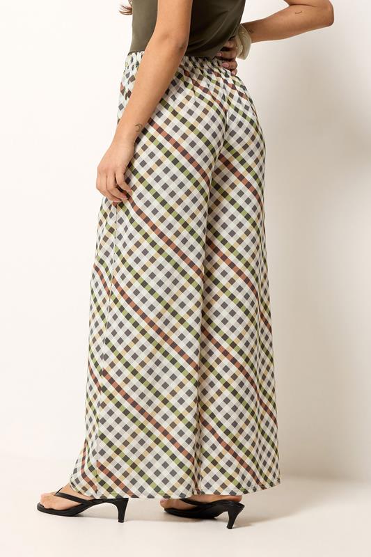 PixieGirl Petite Women's Natural Brown Gingham Wide Leg Trousers | PixieGirl 2
