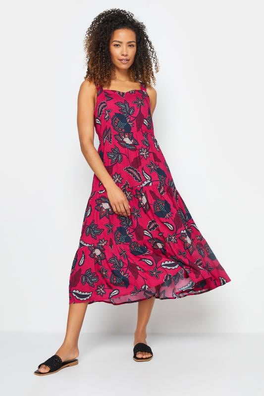 M&Co Womens Pink Flower Printed Tiered Midi Sundress 2