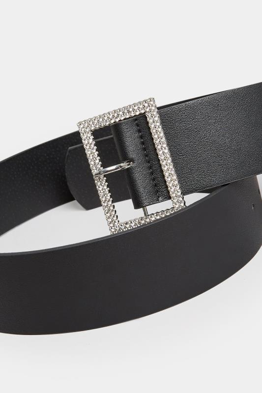 Black Diamante Buckle Wide Belt | Yours Clothing 3