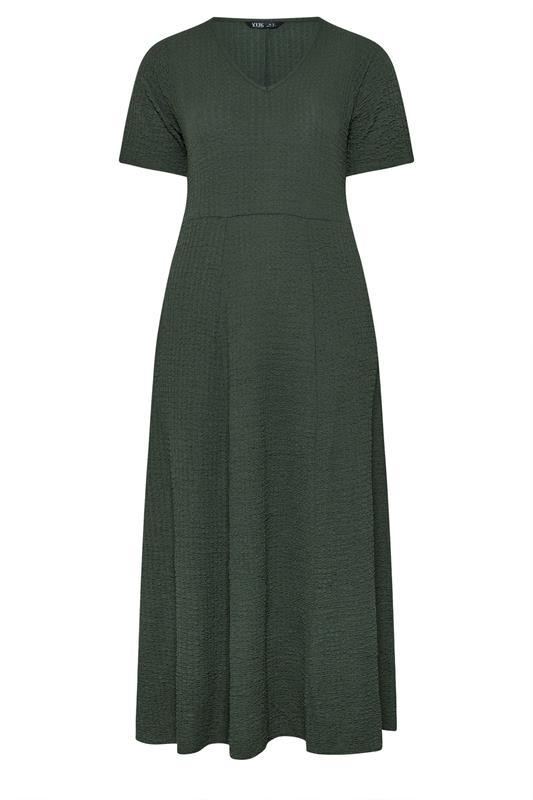 YOURS Plus Size Khaki Green Textured Maxi Dress | Yours Clothing 5