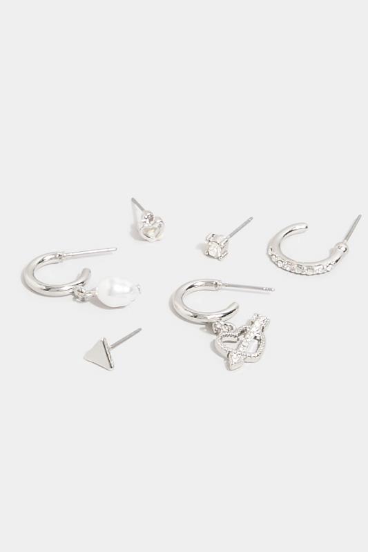 6 Pack Silver Hoop Stud Earrings Set | Yours Clothing 5
