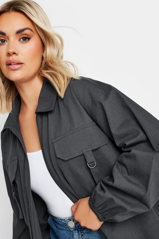 YOURS Plus Size Charcoal Grey Utility Bomber Jacket | Yours Clothing  4