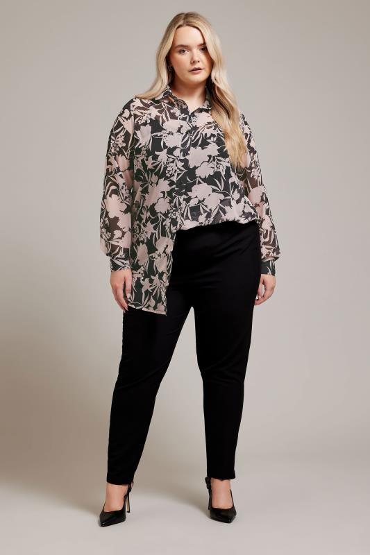 YOURS LONDON Plus Size Black Floral Longline Shirt | Yours Clothing  2