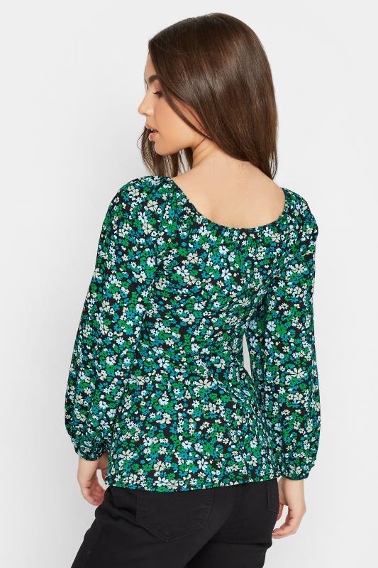 Petite Green Ditsy Print Ruched Front Top | PixieGirl 3
