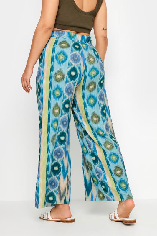 YOURS Plus Size Blue Abstract Print Textured Wide Leg Trousers | Yours Clothing 3