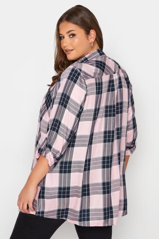 Plus Size Pink Overhead Check Shirt | Yours Clothing 3