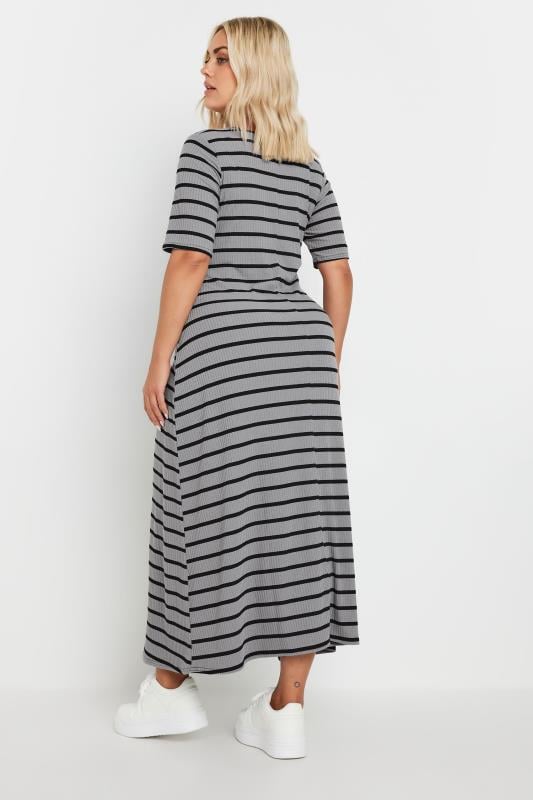 YOURS Plus Size Grey Stripe Ribbed Maxi Dress | Yours Clothing 3