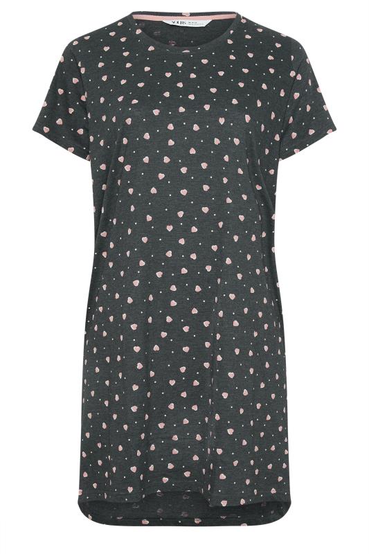 YOURS Plus Size Charcoal Grey Heart Print Nightdress | Yours Clothing 5