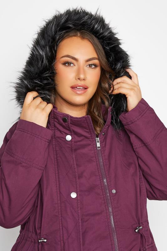 BUMP IT UP MATERNITY Plus Size Berry Red Parka Coat | Yours Clothing 5