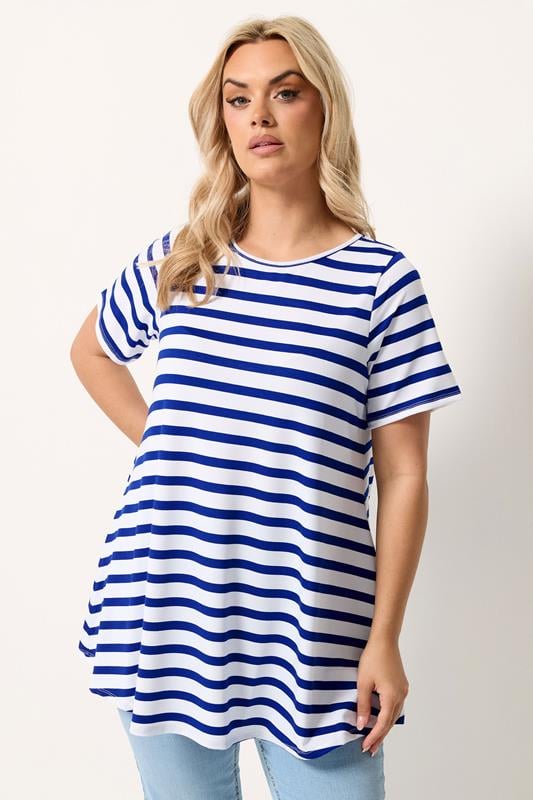  Yours Blauw gestreept swing T-shirt
