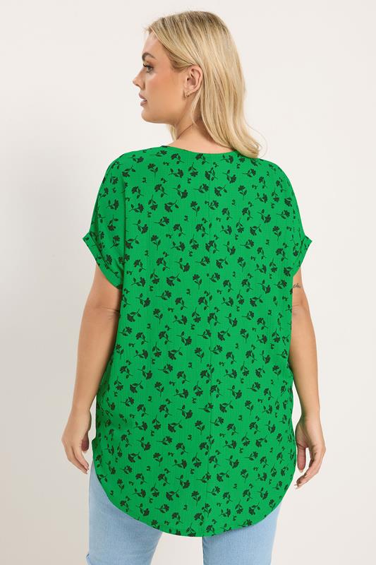 YOURS Plus Size Green Floral Notch Neck Top | Yours Clothing 2