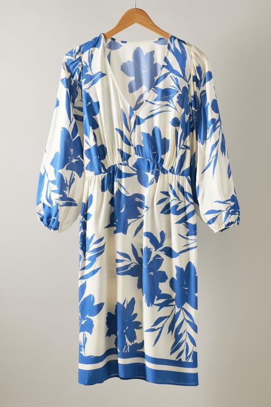 EVANS Plus Size Blue & White Floral Print Midi Dress | Evans 5