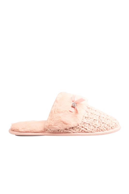 Pink Fur Bow Mule Slippers In Extra Wide EEE Fit 7
