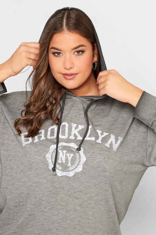 Plus Size Grey 'Brooklyn' Logo Hoodie Top | Yours Clothing 4