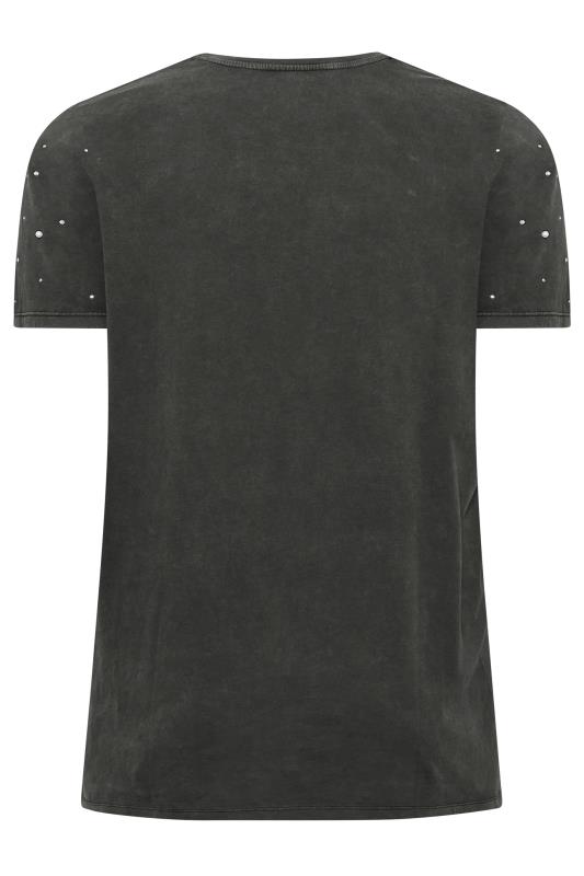 Plus Size Black Acid Wash Embellished T-Shirt | Yours Clothing 7