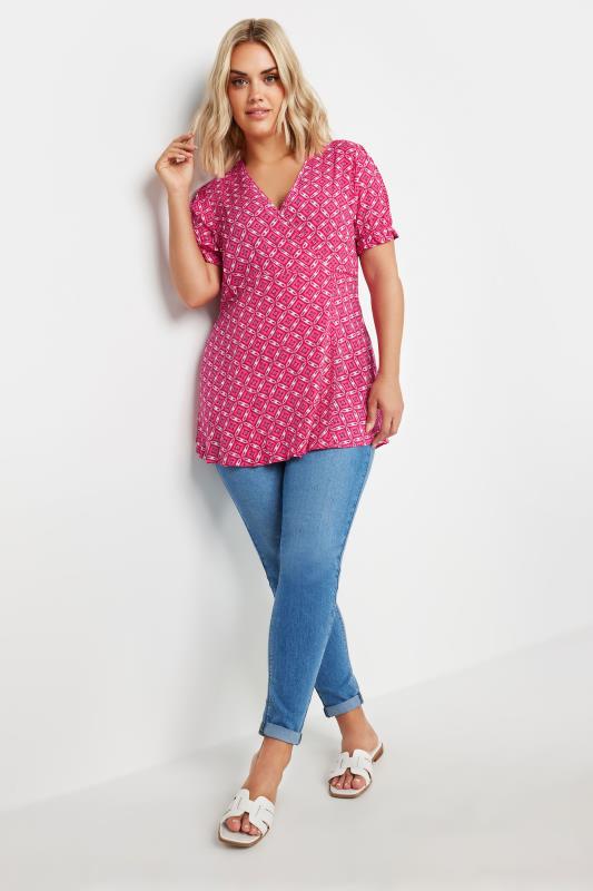 YOURS Plus Size Pink Wrap Frill Sleeve Blouse | Yours Clothing 2