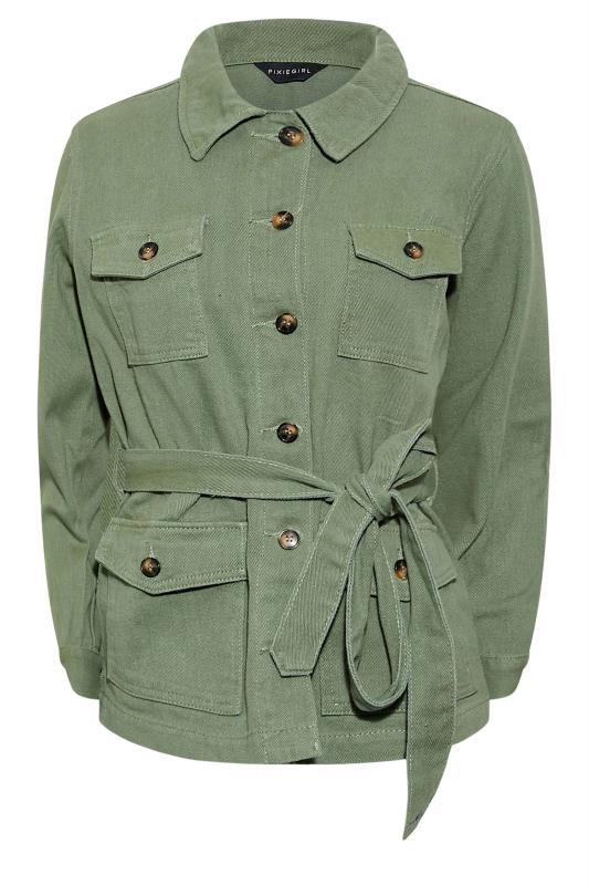 Petite Khaki Green Belted Utilty Jacket | PixieGirl 6