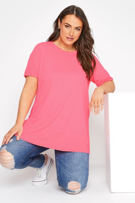 Curve Pink Raw Edge Basic T-Shirt_A.jpg