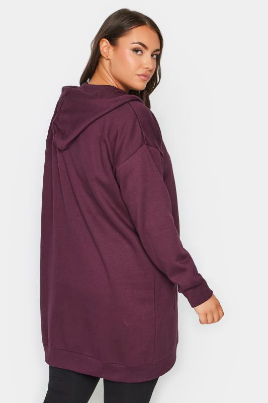 YOURS Plus Size Burgundy Red Longline Zip Hoodie | Yours Clothing 3