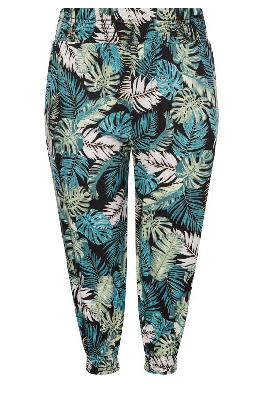 YOURS Curve Plus Size Black Tropical Print Cropped Harem Trousers | Yours Clothing  5
