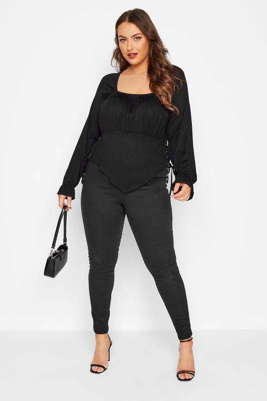 LIMITED COLLECTION Plus Size Black Tie Detail Corset Crop Top | Yours Clothing 2