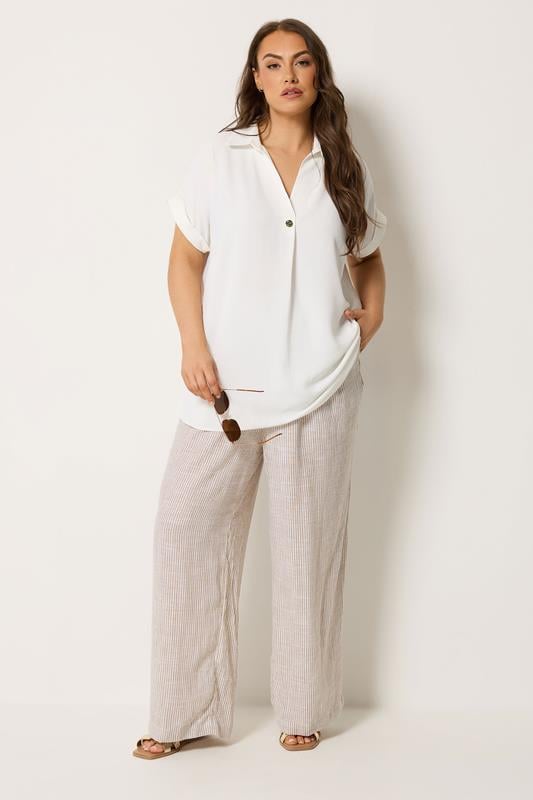 YOURS Plus Size White Button Half Placket Blouse | Yours Clothing 1
