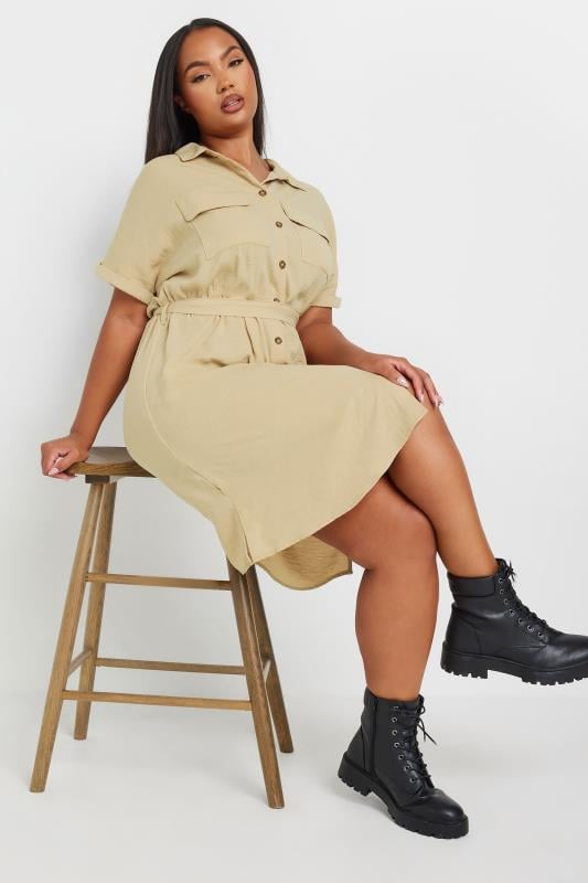 YOURS Plus Size Stone Brown Utility Dress | Yours Clothing  2