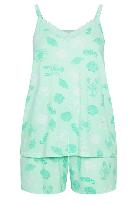 YOURS Plus Size Green Shell Print Soft Touch Pyjama Set | Yours Clothing 5