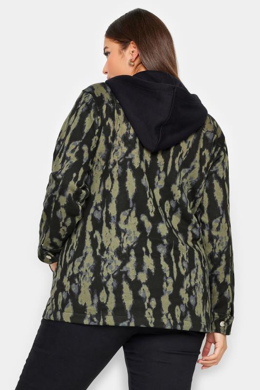 YOURS Plus Size Khaki Green Animal Markings Print Hooded Shacket | Yours Clothing 4