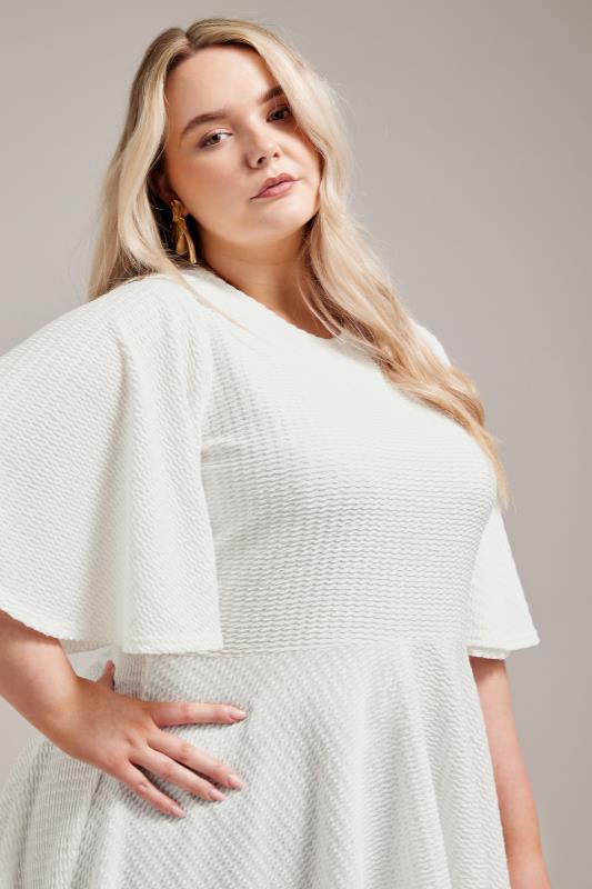 YOURS LONDON Plus Size White Angel Sleeve Jacquard Top | Yours Clothing 5