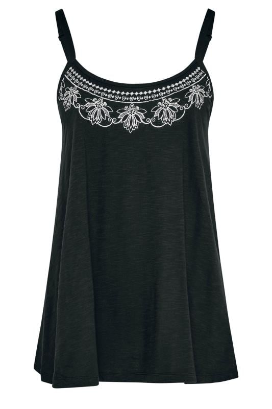 YOURS Plus Size Black Embroidered Swing Cami Top | Yours Clothing 5