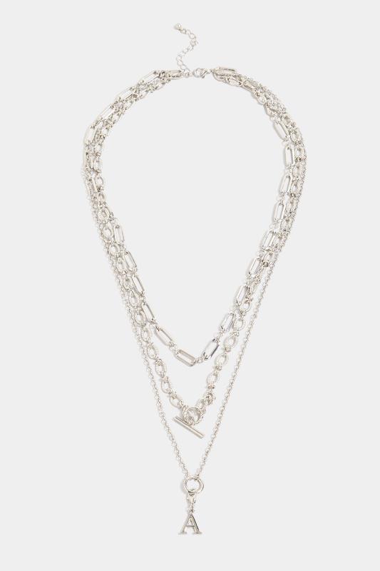 Silver Initial Charm Layered Necklace | Yours Clothing 2