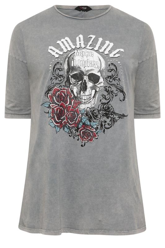 Plus Size Grey 'Amazing' Skull Graphic Printed T-Shirt | Yours Clothing 6