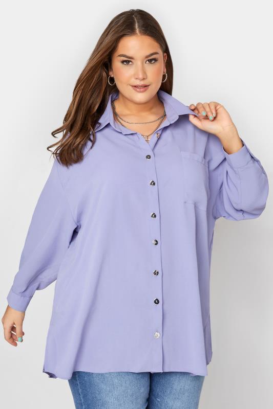Plus Size Curve Purple Button Through Shirt | Yours Clothing  1
