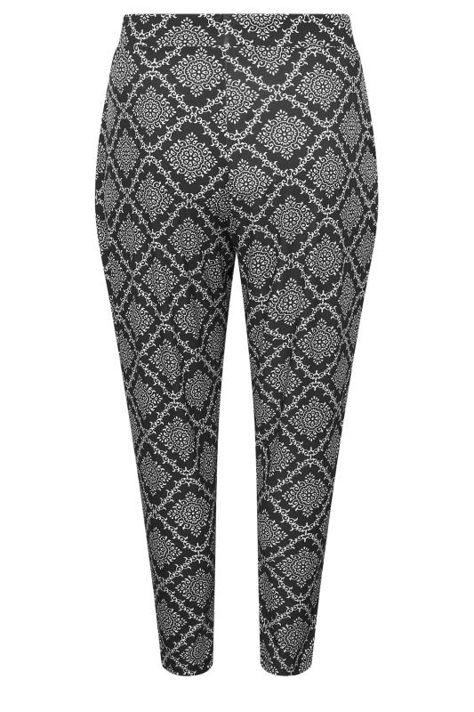 YOURS Plus Size Black Tile Print Double Pleat Harem Trousers | Yours Clothing 6