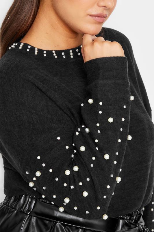YOURS LUXURY Curve Black Pearl & Sequin Embellished Long Sleeve Soft Touch Jumper | Yours Clothing 5