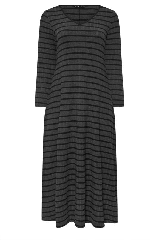 YOURS Plus Size Charcoal Grey Stripe Ribbed Maxi Dress | Yours Clothing 5