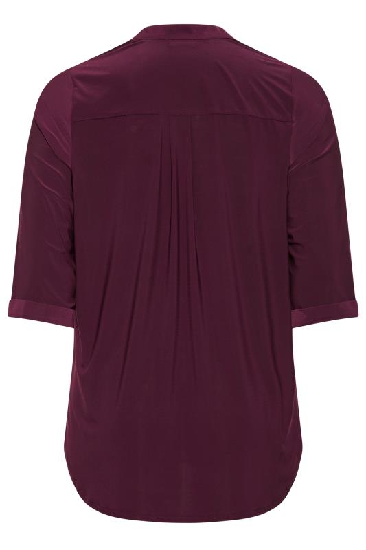 YOURS LONDON Plus Size Burgundy Red Half Placket Shirt | Yours Clothing 7