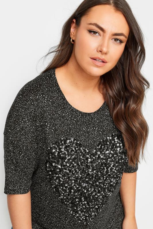 YOURS Plus Size Black Heart Sequin Embellished Top | Yours Clothing 4
