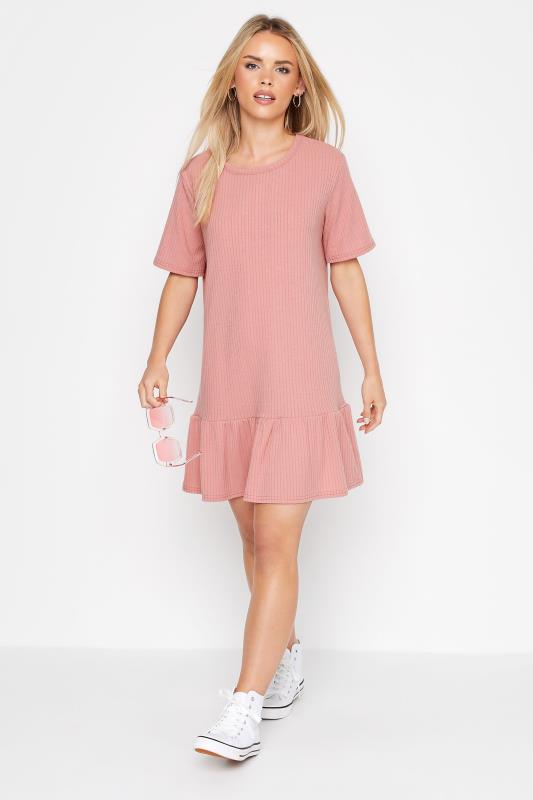 Petite Pink Ribbed Peplum T-Shirt Dress | PixieGirl  2