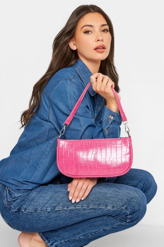 Plus Size Pink Faux Croc Shoulder Bag | Yours Clothing 2
