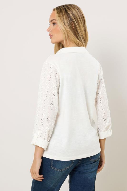 M&Co White Broderie Sleeve Cotton Shirt | M&Co 2