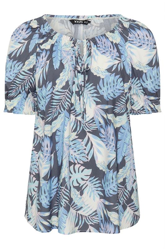 YOURS Plus Size Blue Palm Leaf Tie Neck Blouse  | Yours Clothing 6