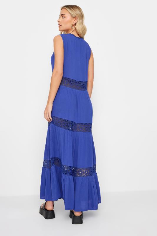 PixieGirl Petite Women's Blue Crochet Trim Tiered Cotton Maxi Dress | PixieGirl 4