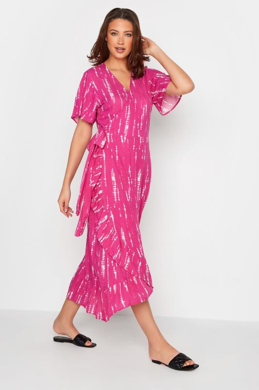 Tall  LTS Tall Pink Tie Dye Ruffle Wrap Maxi Dress